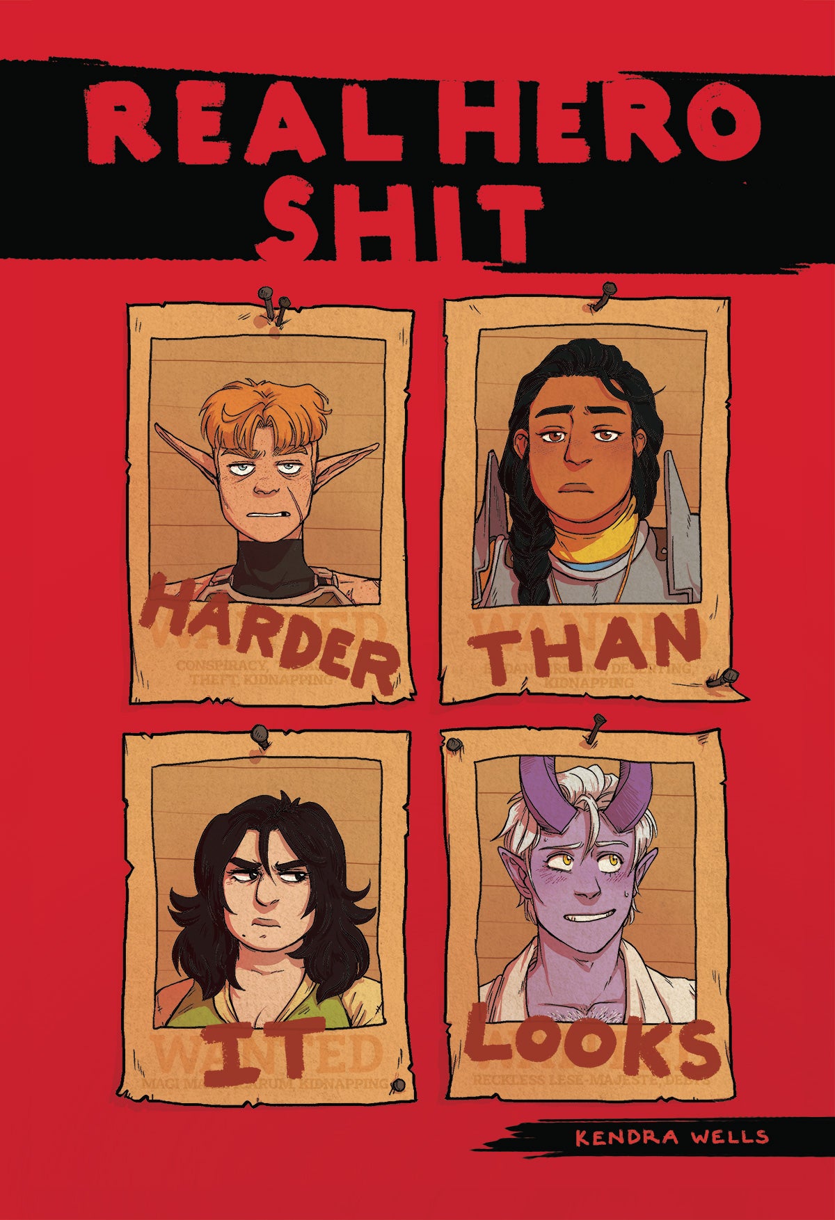 Cover llustration of four characters with text on a red background. It says REAL HERO SHIT: HARDER THAN IT LOOKS.
