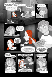 Comic strip with multiple panels showing two characters interacting with a magazine and discussing it.